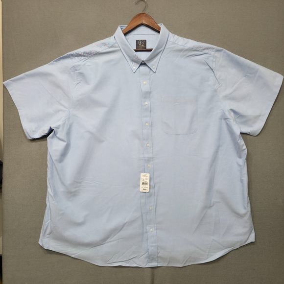 GS Men's Blue Classic Fit Neck Relaxer Short Sleeve Button Dress Shirt Sz 22 Big - Picture 1 of 8